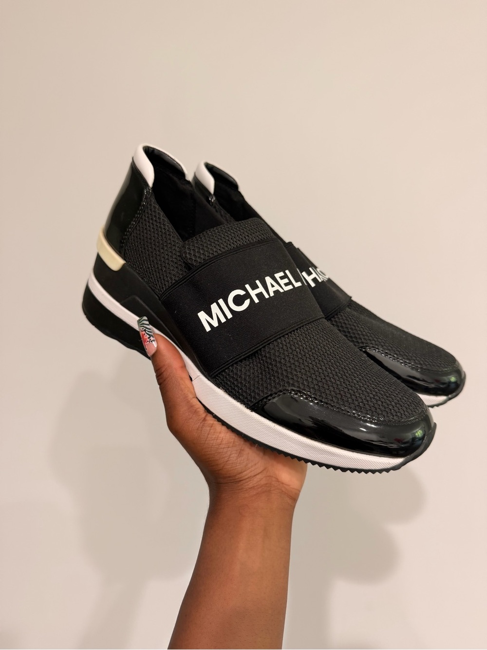 Michael Kors Felix Trainer Scuba Slip-on Flat Wedges Sneakers Black White